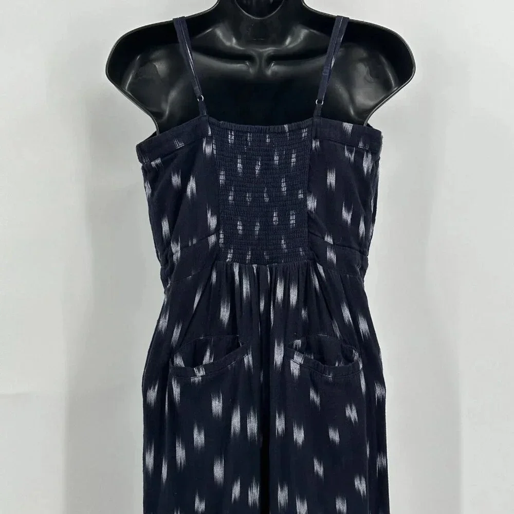 Elevenses Jumpsuit Women 6 Blue‎ White Geometric Spaghetti Strap Front Zip